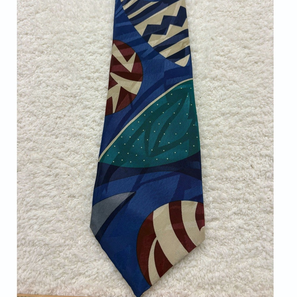 Surrey Tie Necktie Mens Blue Abstract Geometric Graphic Polyester Excellent 90s